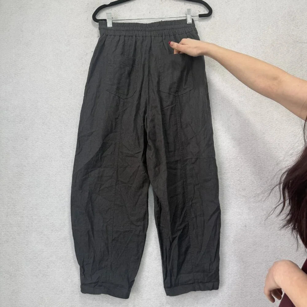 Zara Pants Womens XS Gray Linen Viscose Cropped Tapered Elastic Waist Drawstring